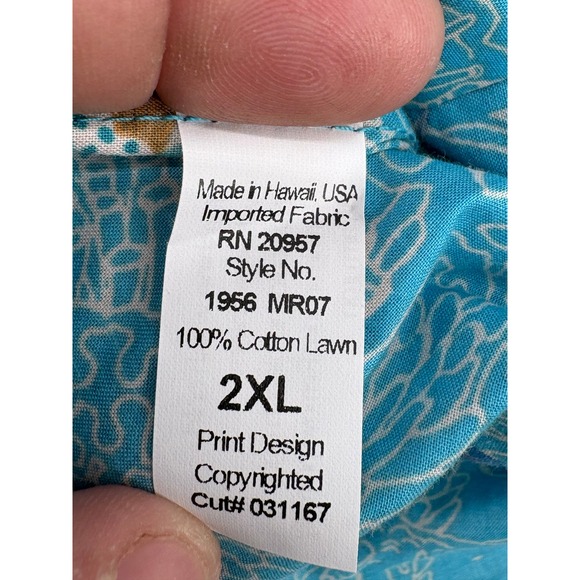 Tori Richard Mens 2X Button Up Shirt Aqua Fish Coral Print Short Sleeve Hawaiian - Picture 8 of 9